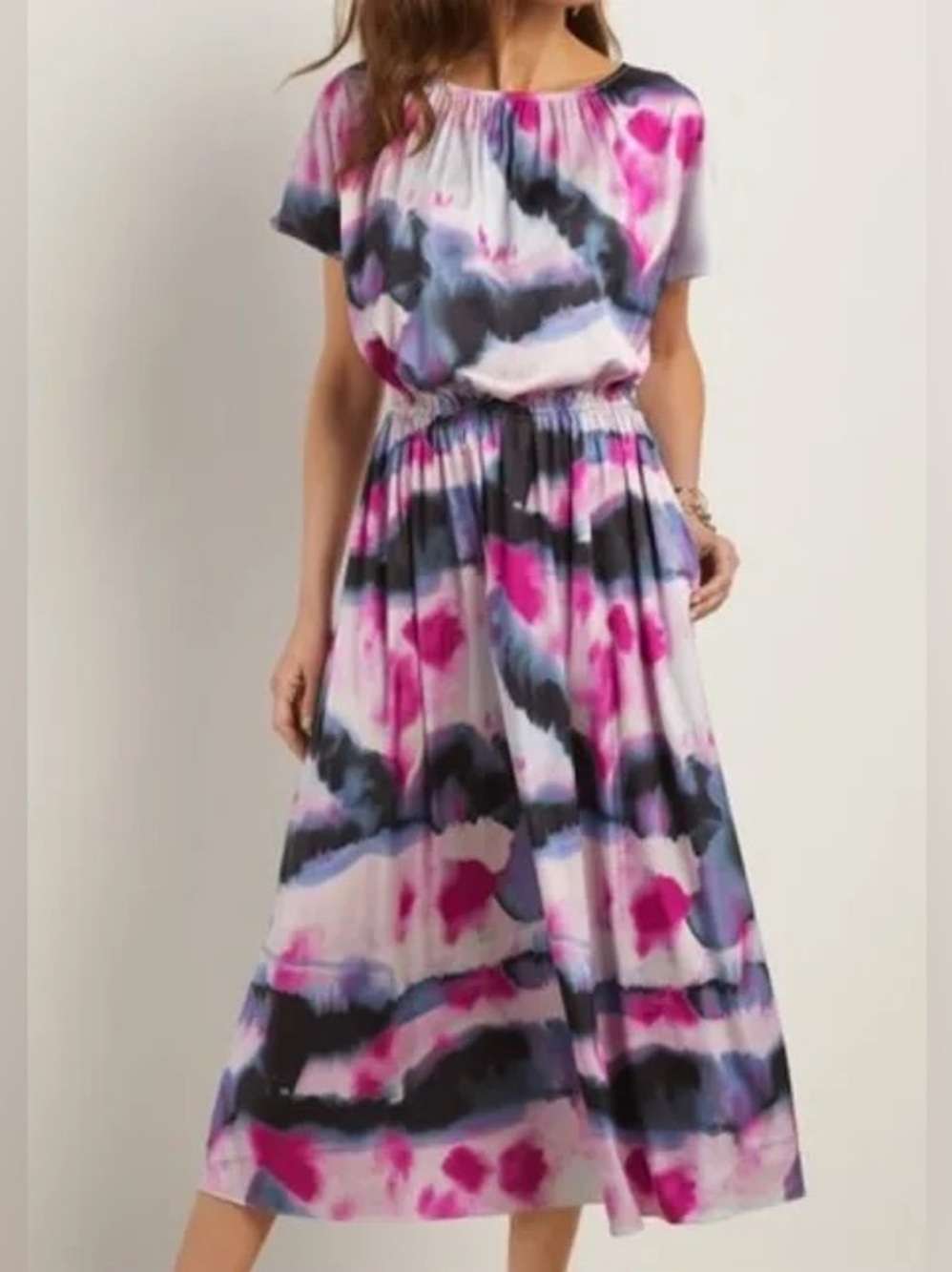 Soft Surroundings Dress Women 1X Blue Pink Watercolor Abelia Maxi Artsy Colorful